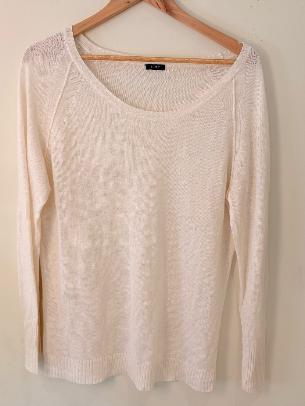 J. Crew Ivory Linen Scoop Neck Sweater Sz M